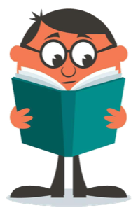 Illustrated child reading a book